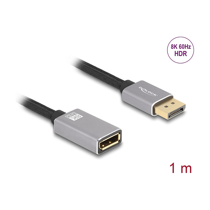 DisplayPort produžni kabel DELOCK 81079 (1m, 8K@60Hz, DP 1.4, sivi)-1