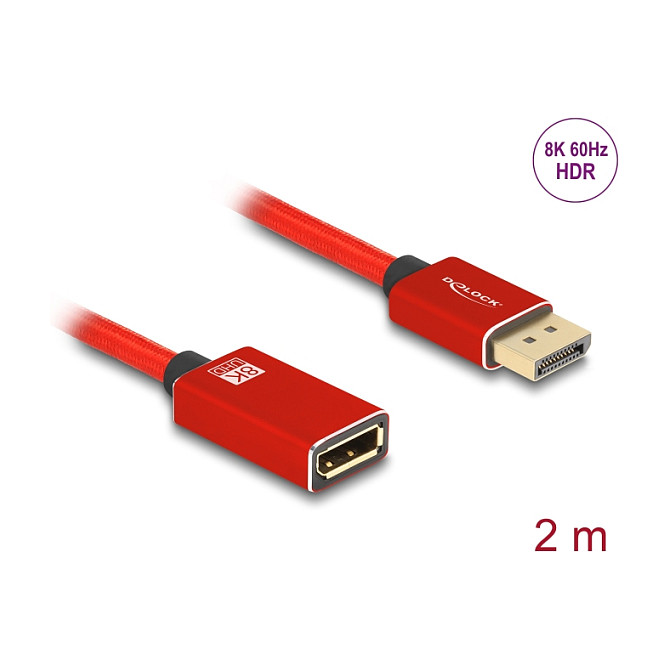 DisplayPort produžni kabel DELOCK 81082 (8K 60Hz, DP 1.4, 2m, crveni)-1