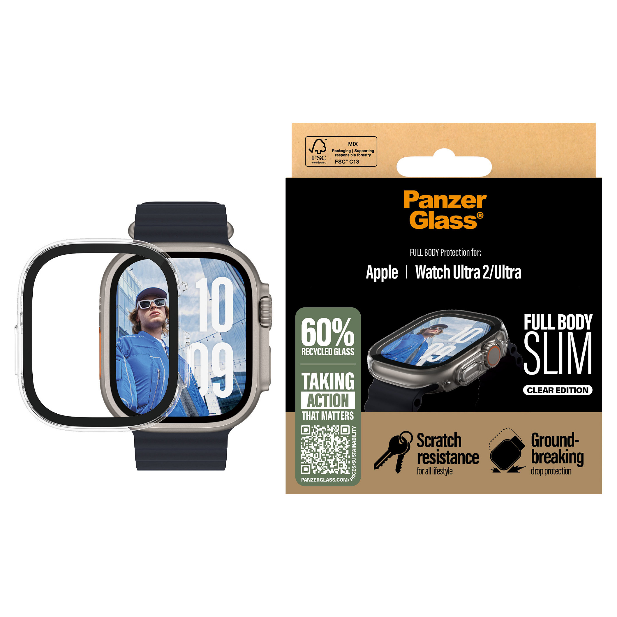 Zaštitno staklo PANZER GLASS Snappie Full Body Slim Clear za Apple Watch Ultra 2, 5715685003646-1