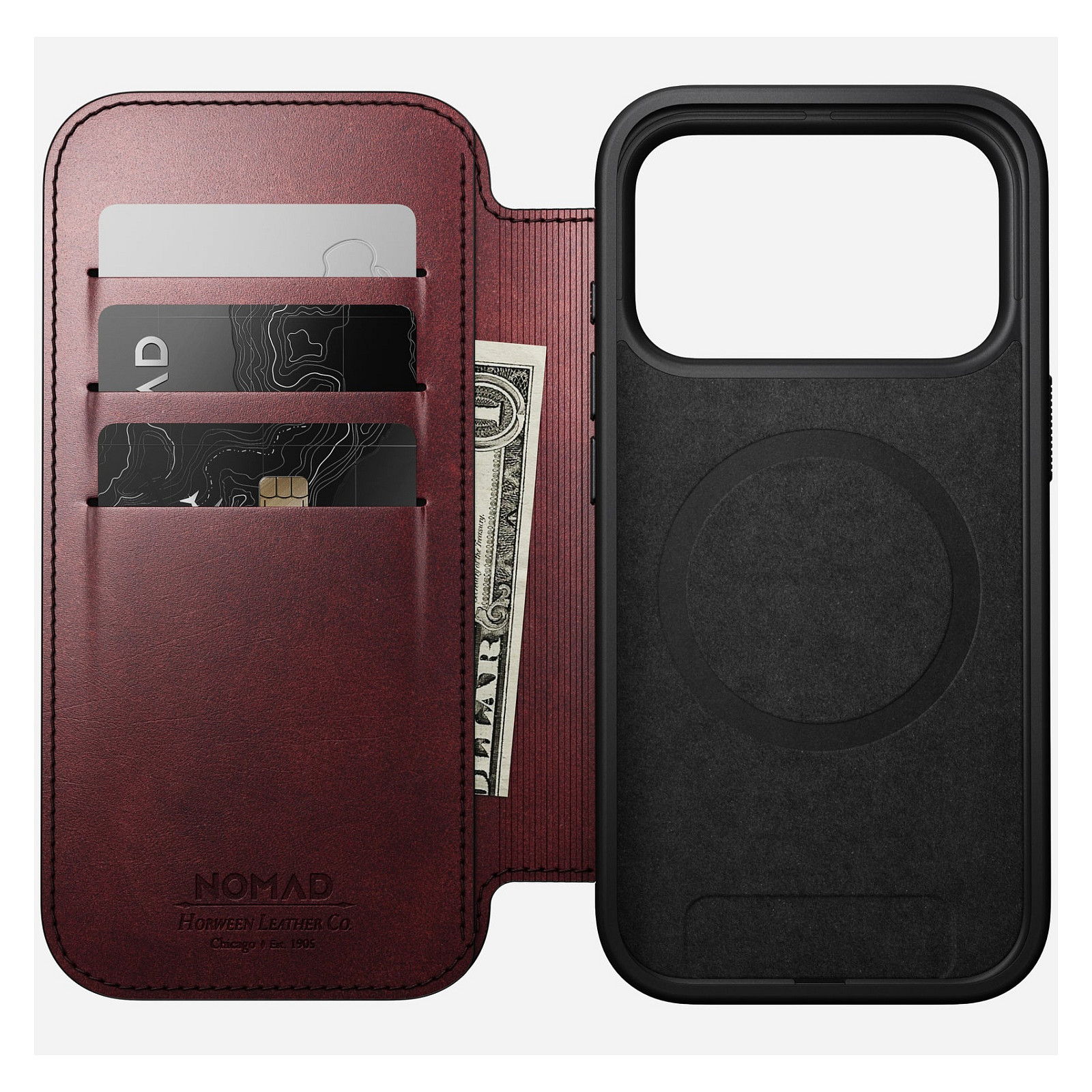 Futrola NOMAD Modern Leather Folio (za iPhone 17 Pro, Burgundy, Horween koža)-1