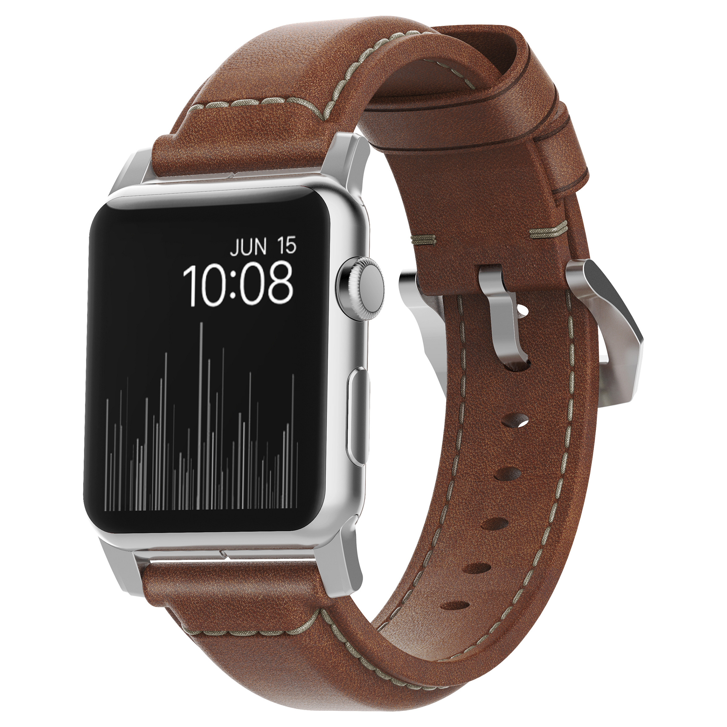 Remen za pametni sat NOMAD Traditional Leather Strap (Smeđi, Srebrni konektori, 42/44/45/49mm)-0