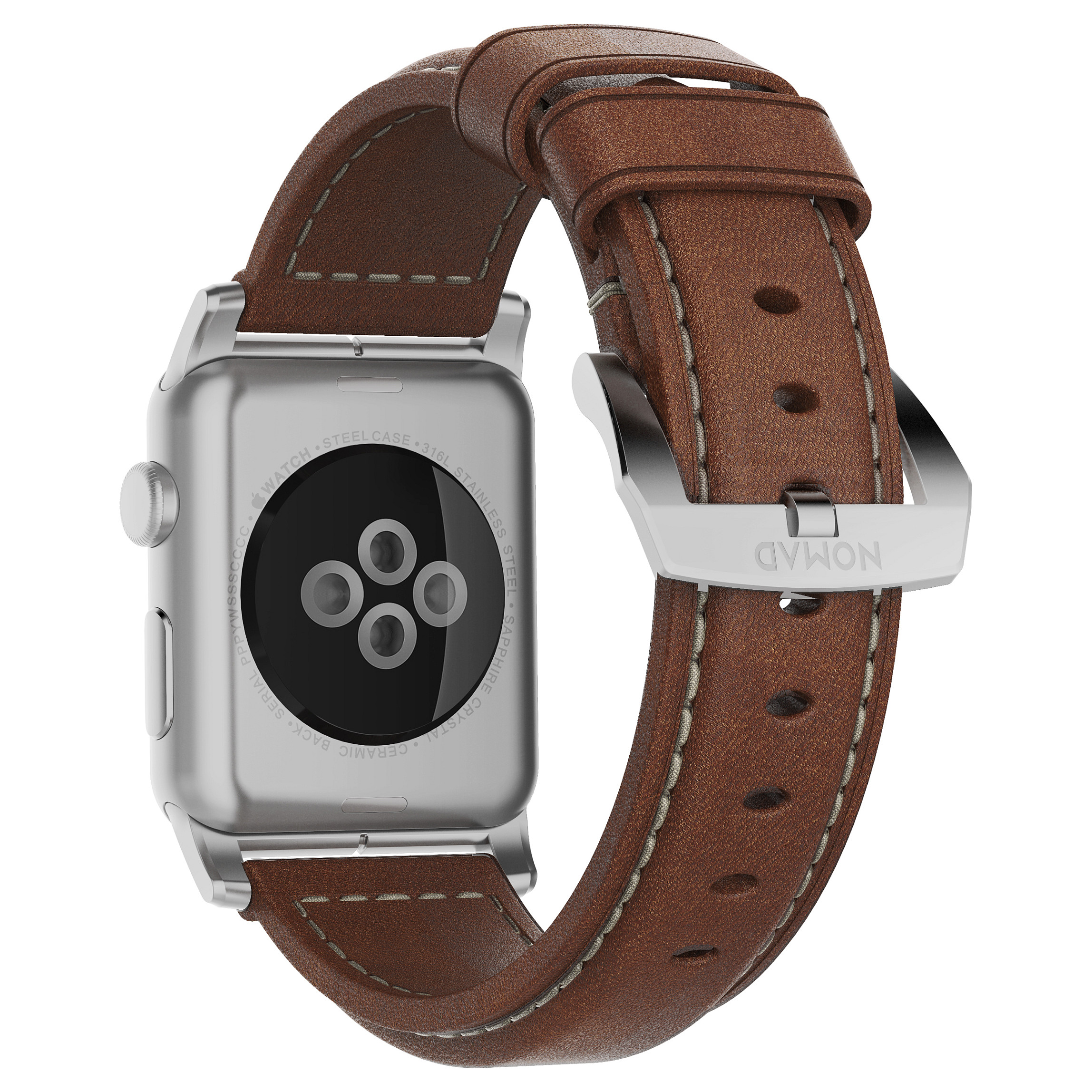 Remen za pametni sat NOMAD Traditional Leather Strap (Smeđi, Srebrni konektori, 42/44/45/49mm)-1