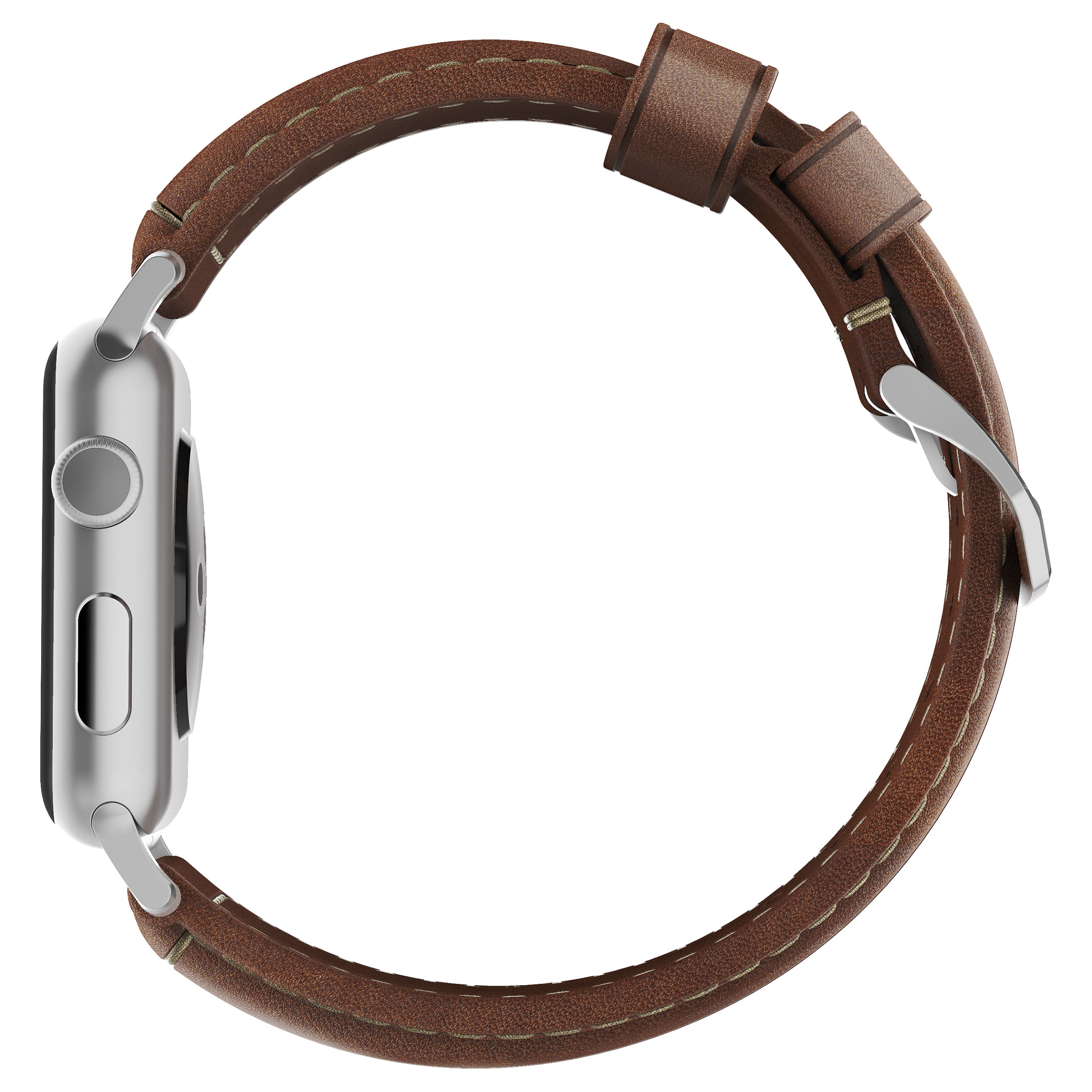 Remen za pametni sat NOMAD Traditional Leather Strap (Smeđi, Srebrni konektori, 42/44/45/49mm)-4