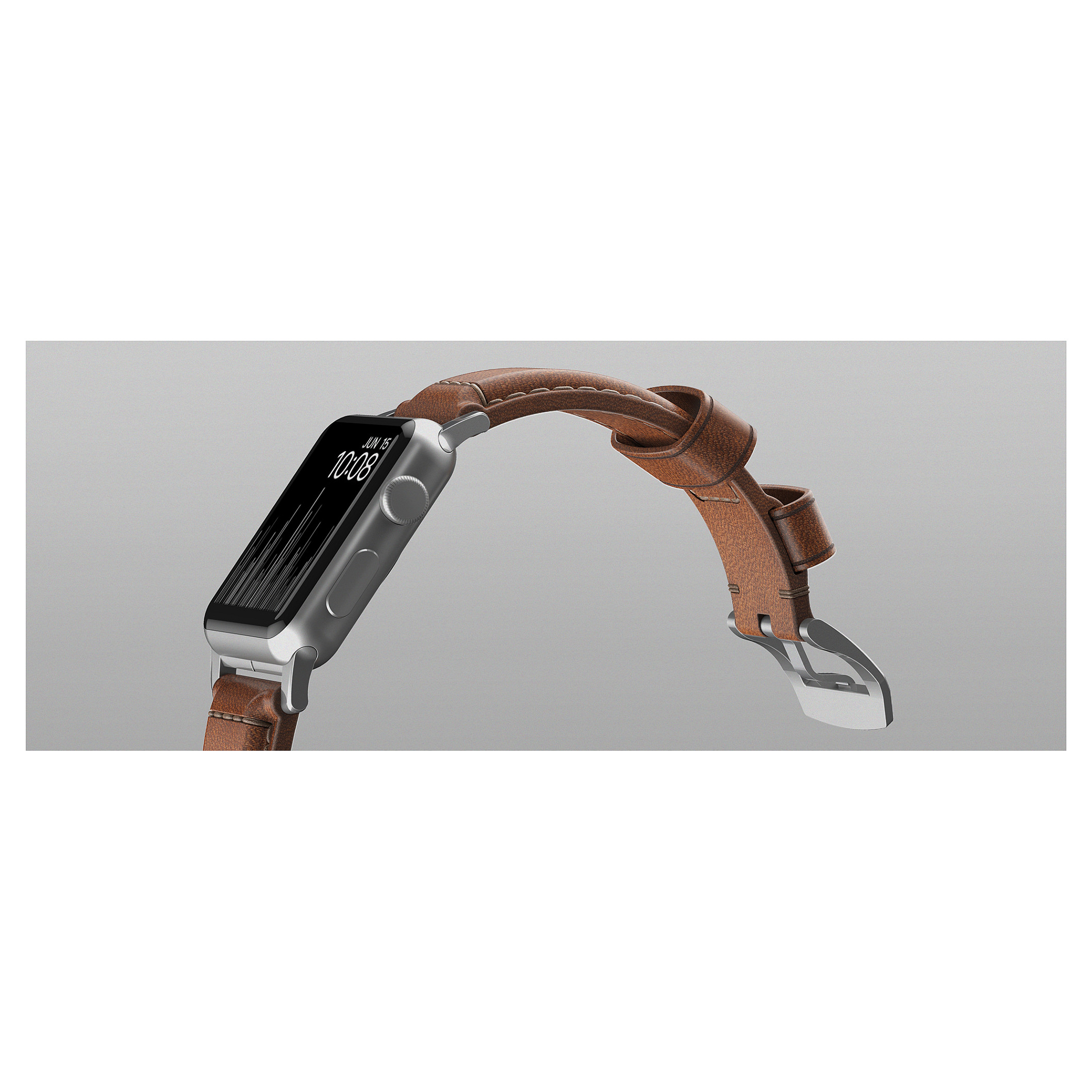 Remen za pametni sat NOMAD Traditional Leather Strap (Smeđi, Srebrni konektori, 42/44/45/49mm)-7