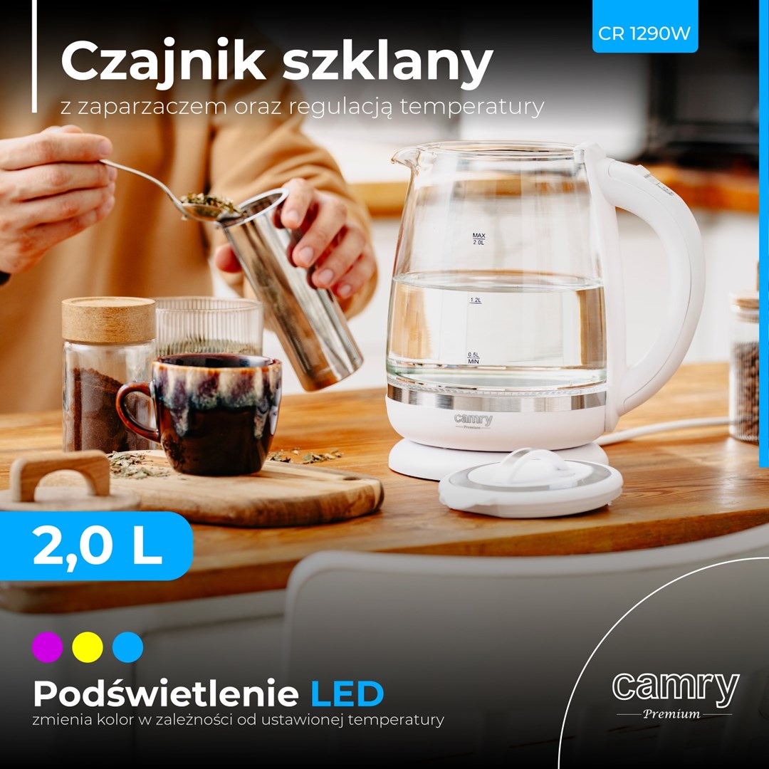 Kuhalo za vodu CAMRY CR 1290 (1.7L, 2200W, kontrola temperature, bijelo)-7