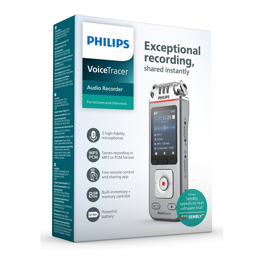 Diktafon PHILIPS DVT4115 VoiceTracer (3 mikrofona, 8GB, Wi-Fi, App kontrola)-7