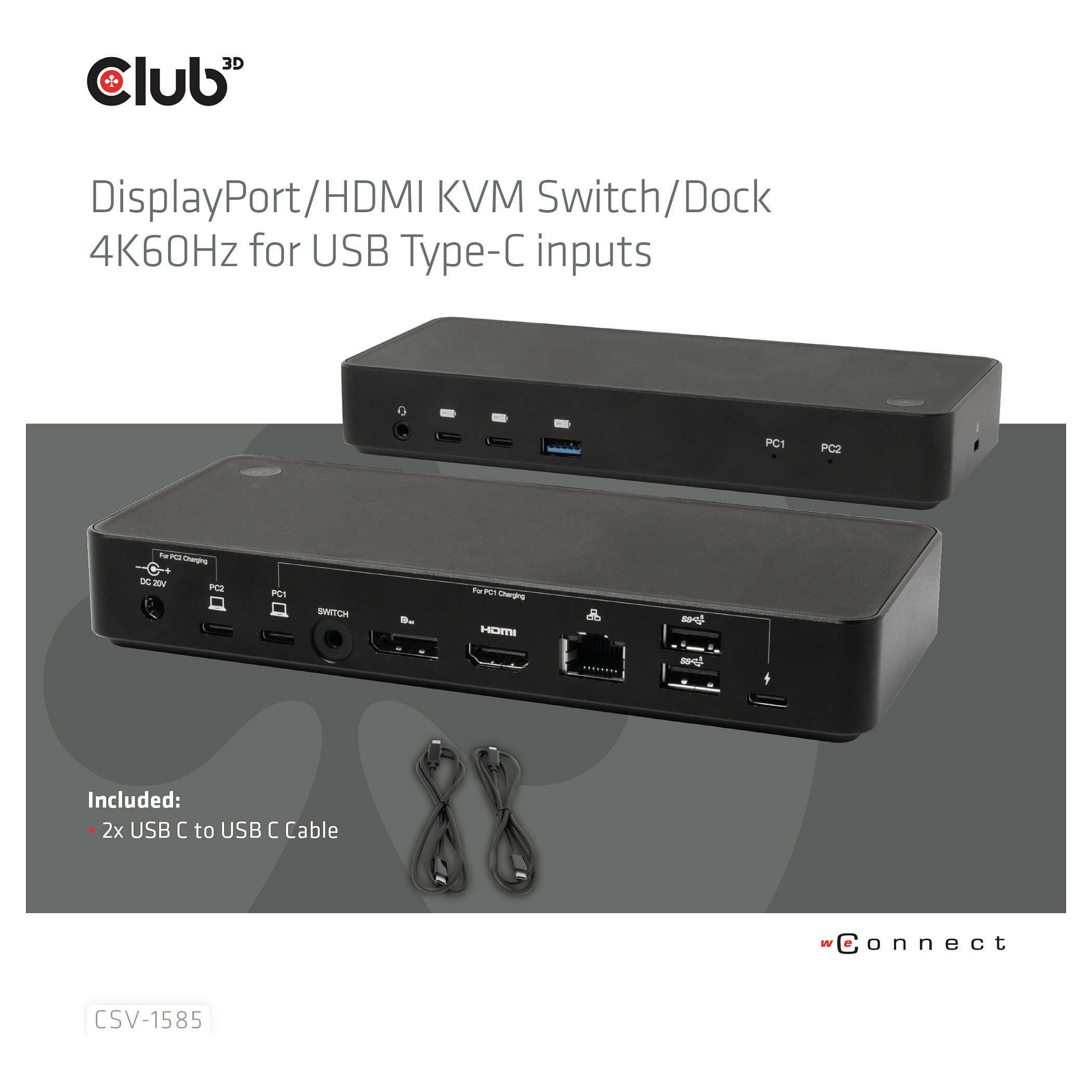 KVM Switch CLUB 3D CSV-1585 (2x USB-C, 4K60Hz, HDMI/DP, LAN, PD 100W)-3