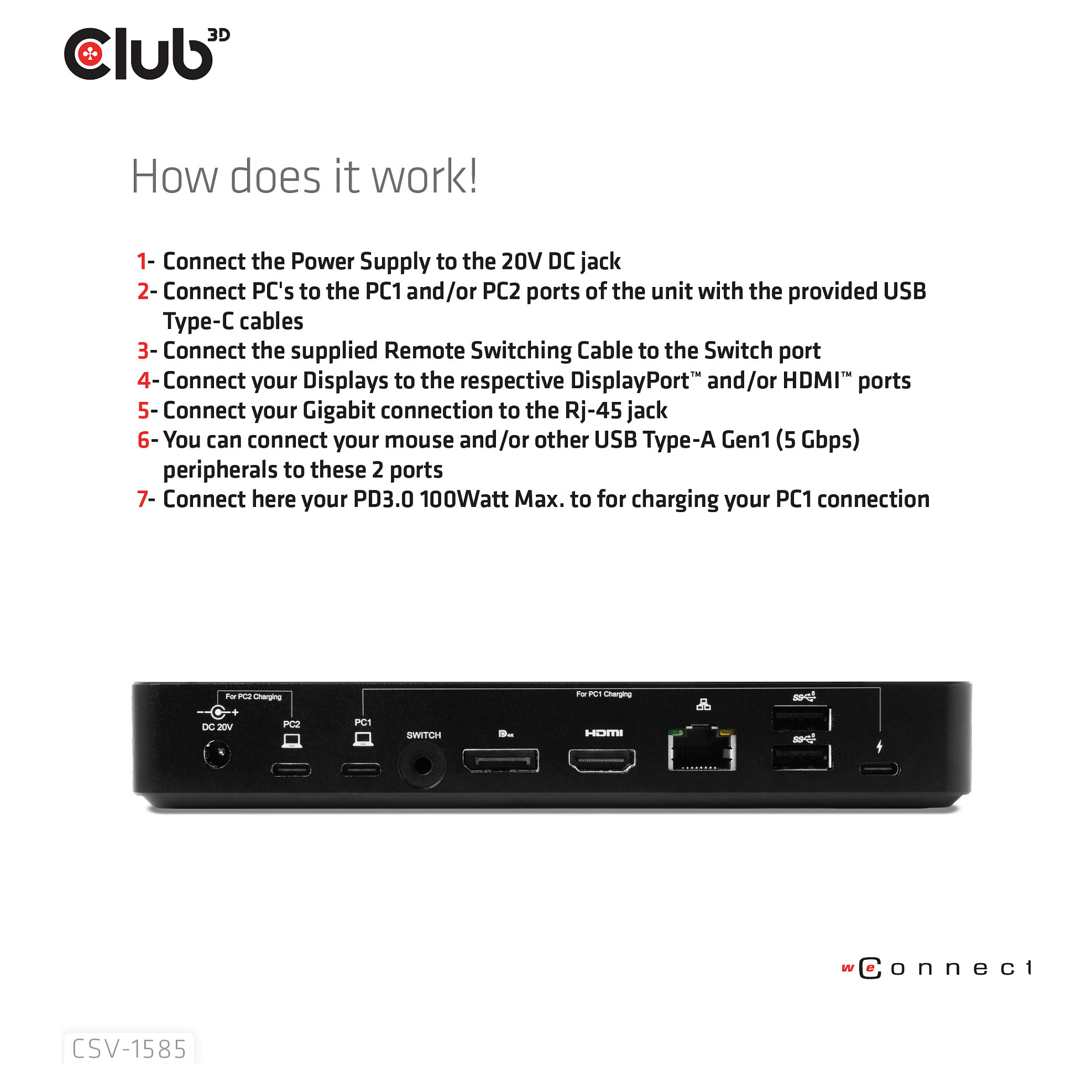 KVM Switch CLUB 3D CSV-1585 (2x USB-C, 4K60Hz, HDMI/DP, LAN, PD 100W)-5
