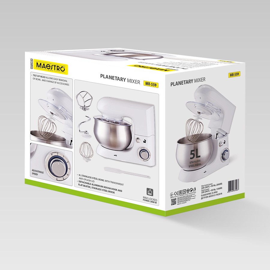 Kuhinjski robot MAESTRO MR-559 (1000W, 5L posuda, 6 brzina) Bijeli-6