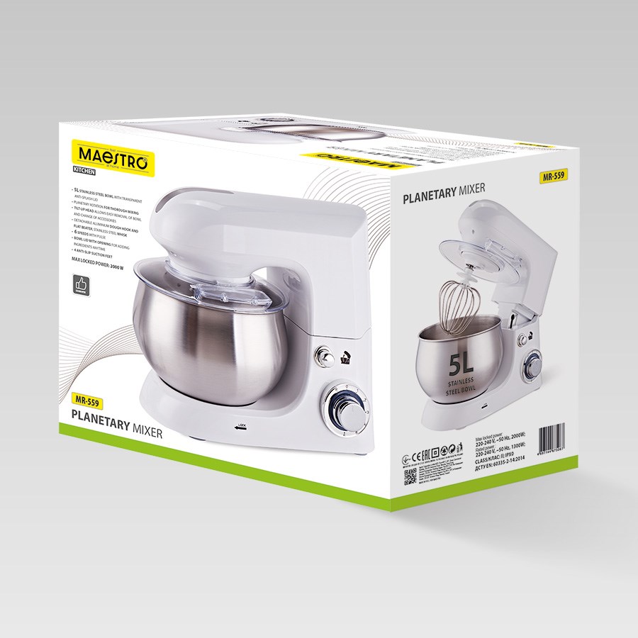Kuhinjski robot MAESTRO MR-559 (1000W, 5L posuda, 6 brzina) Bijeli-5