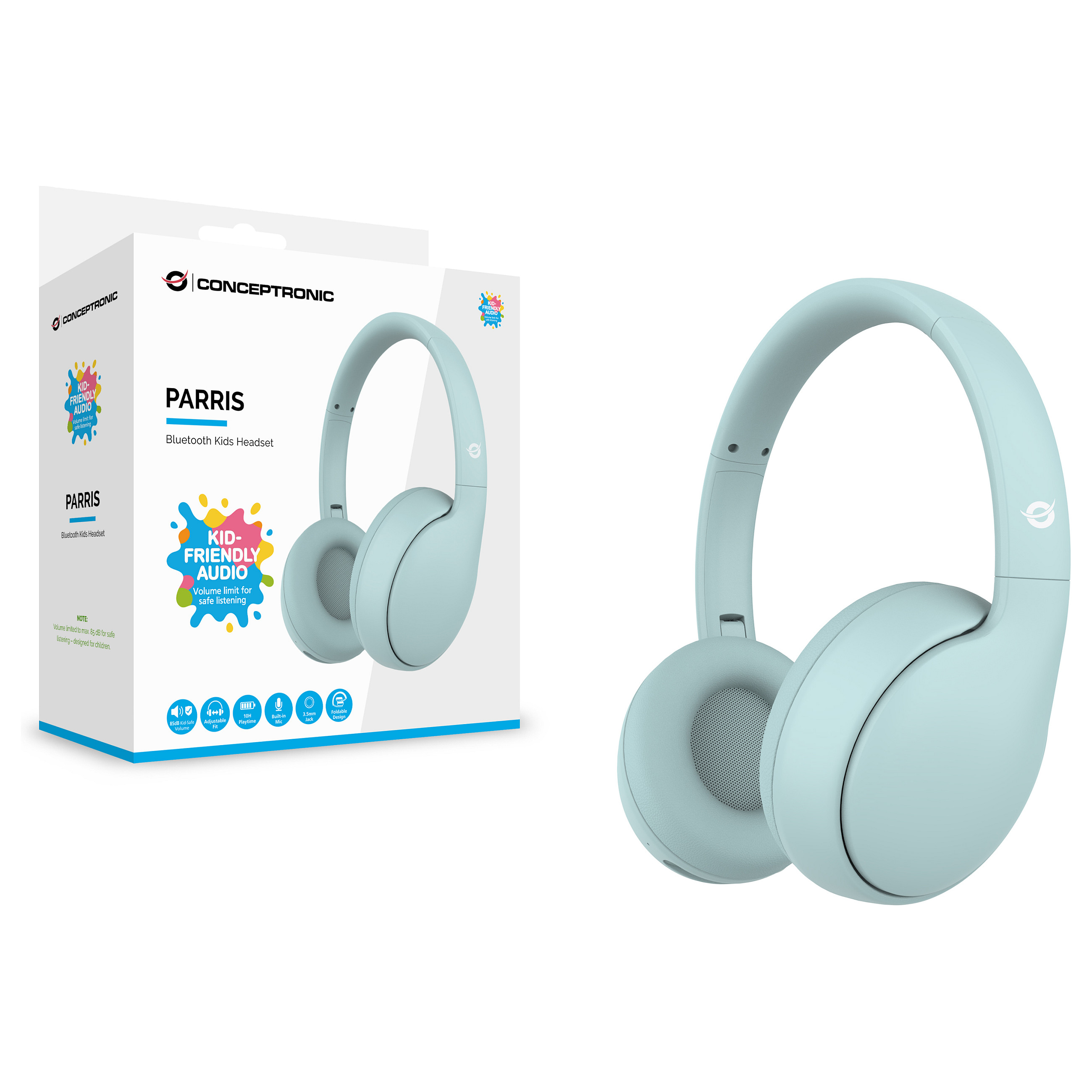 Dječje bežične slušalice CONCEPTRONIC DANNAN (Bluetooth, 85dB limit, mikrofon, 10h baterija, plave)-2