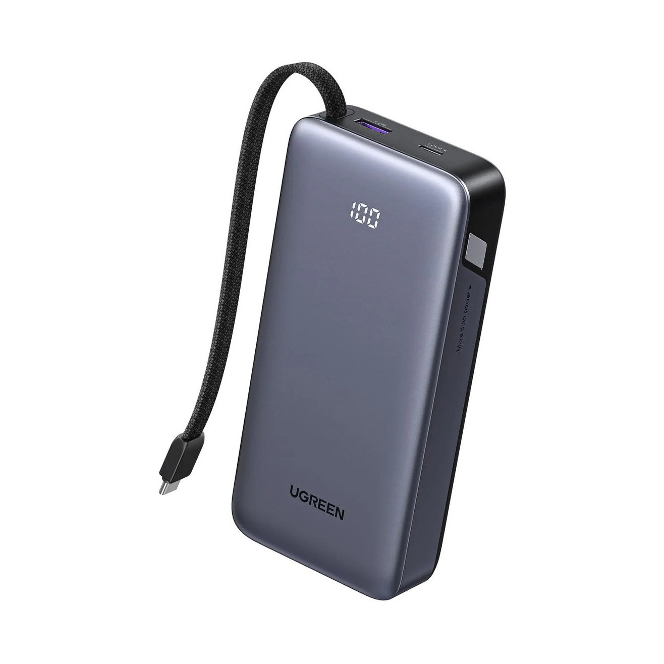 Prijenosni punjač UGREEN PB536 Power Bank 20000mAh 45W (2x USB-C, 1x USB-A, integrirani USB-C kabel) sivi-2