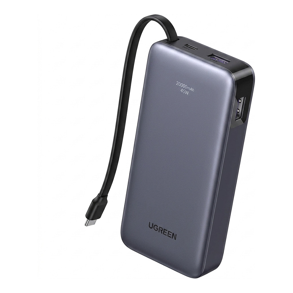 Prijenosni punjač UGREEN PB536 Power Bank 20000mAh 45W (2x USB-C, 1x USB-A, integrirani USB-C kabel) sivi-0