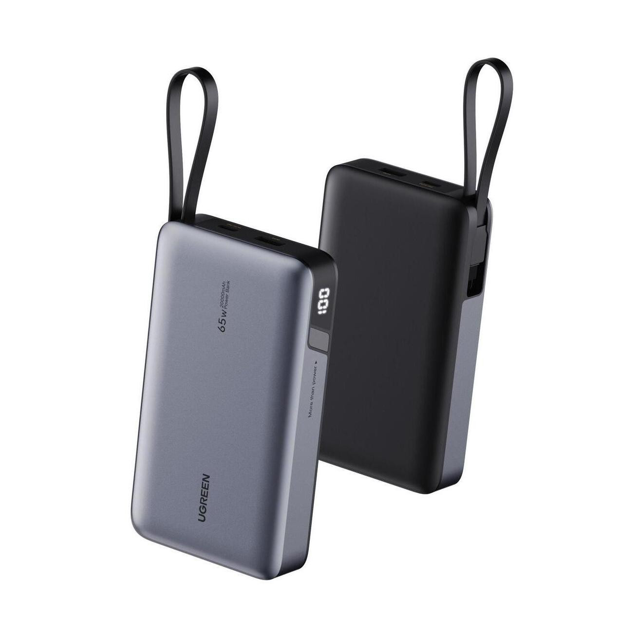 Prijenosni punjač UGREEN Power Bank 20000 mAh 67W (integrirani USB-C kabel, USB-C, USB-A) crni-0