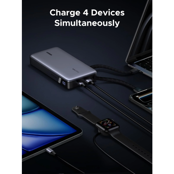 Prijenosni punjač UGREEN 15595 Power Bank 25000 mAh (165W, 2x integrirani USB-C kabel, sivi)-6