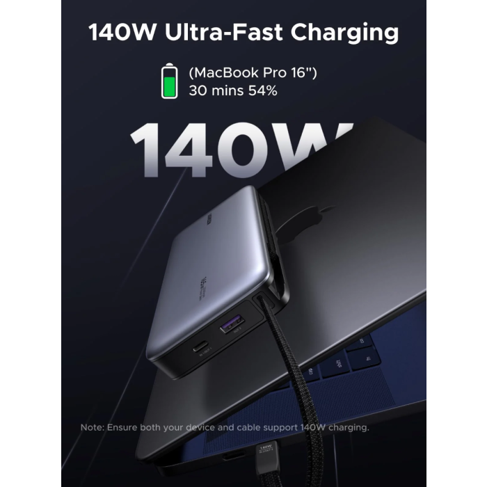 Prijenosni punjač UGREEN 15595 Power Bank 25000 mAh (165W, 2x integrirani USB-C kabel, sivi)-9