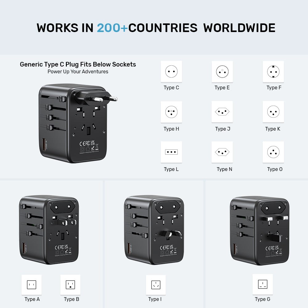 Univerzalni putni adapter UNITEK P1122A (65W, 2x USB-A, 3x USB-C, 1x AC) Crni-4