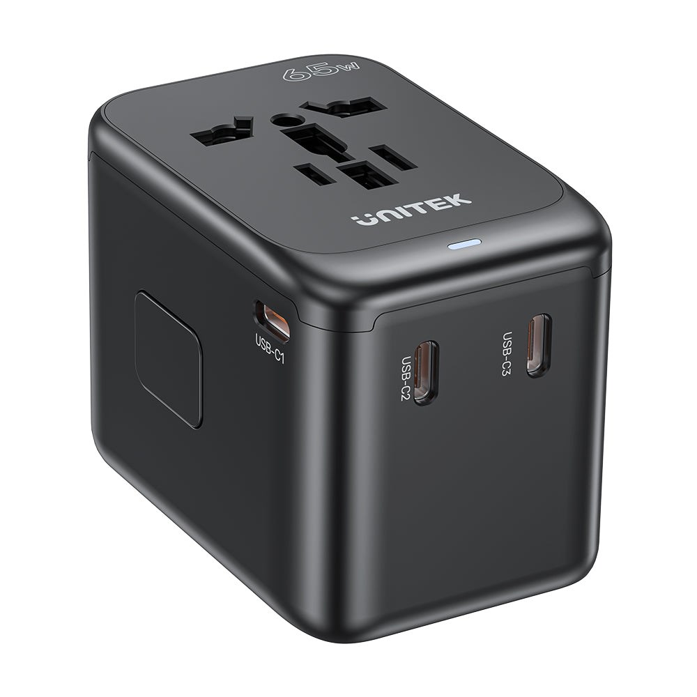 Univerzalni putni adapter UNITEK P1122A (65W, 2x USB-A, 3x USB-C, 1x AC) Crni-1