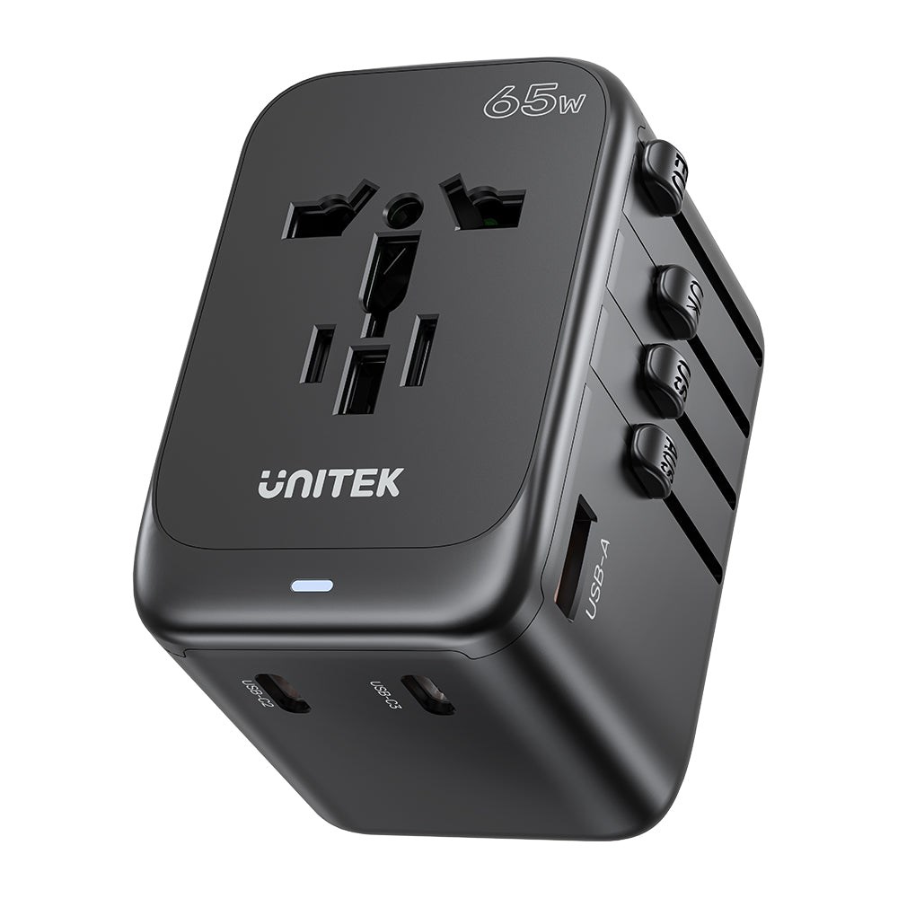 Univerzalni putni adapter UNITEK P1122A (65W, 2x USB-A, 3x USB-C, 1x AC) Crni-0