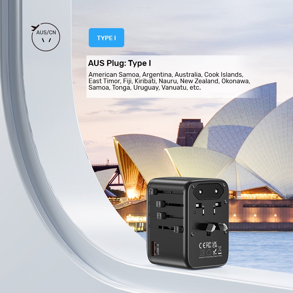 Univerzalni putni adapter UNITEK P1122A (65W, 2x USB-A, 3x USB-C, 1x AC) Crni-9