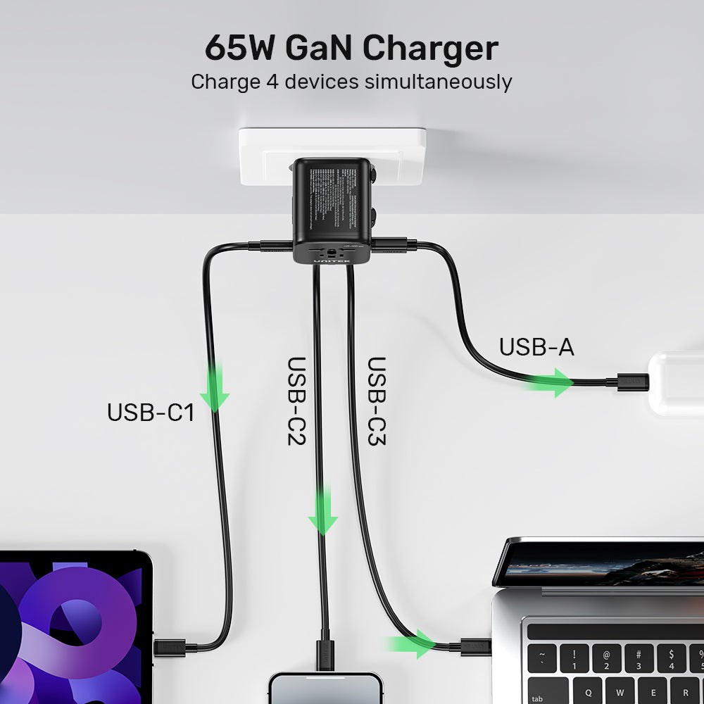 Univerzalni putni adapter UNITEK P1122A (65W, 2x USB-A, 3x USB-C, 1x AC) Crni-5