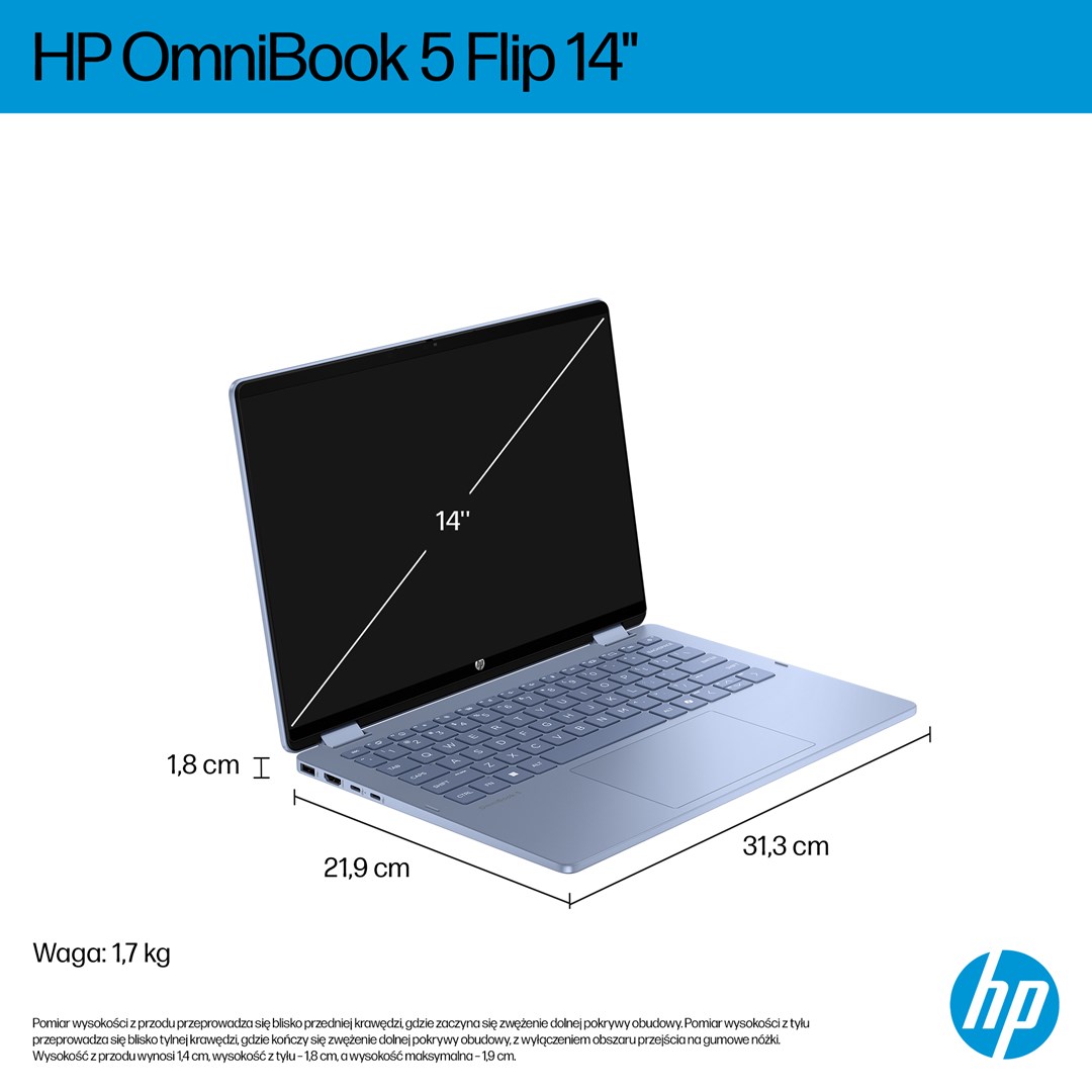 Prijenosno računalo HP OmniBook 5 Flip 14-fp0004nw (14" 2K Touch, Core 5 120U, 16GB RAM, 512GB SSD, Intel Graphics, Win11) Blue Sky - non-HR tipkovnica-3