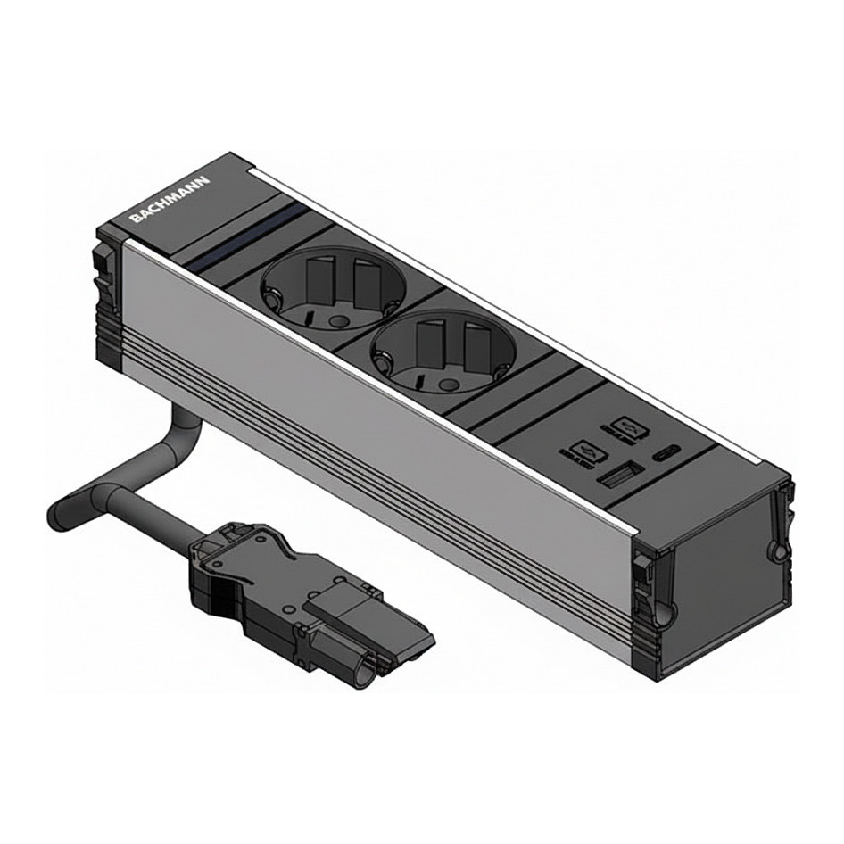 Ugradbeni modul s utičnicama BACHMANN CONI (2x šuko, 1x USB A/C 22W, crni)-0