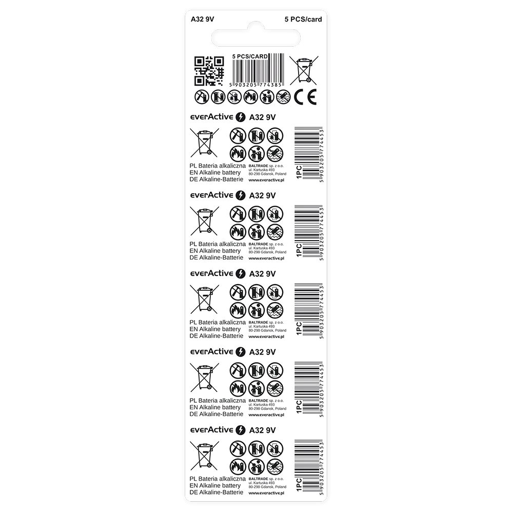 Alkalna baterija EVERACTIVE A32 / 32A 9V (5 komada, za daljinske upravljače)-1
