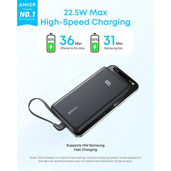 Prijenosna baterija ANKER Zolo Power Bank 10000 mAh (22.5W, ugrađeni USB-C kabel) crna-1