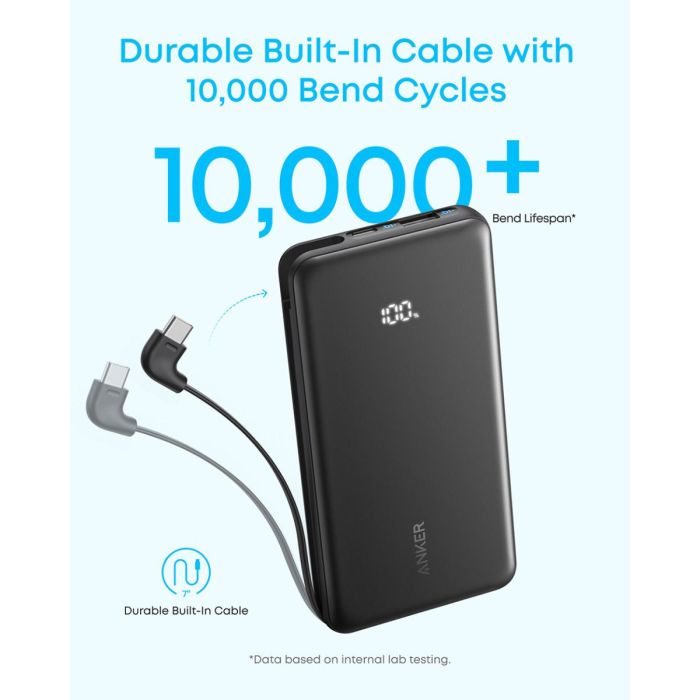 Prijenosna baterija ANKER Zolo Power Bank 10000 mAh (22.5W, ugrađeni USB-C kabel) crna-5
