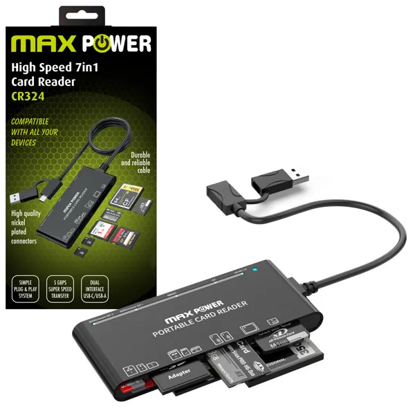 Čitač kartica MAXPOWER CR324 7u1 (USB-A & USB-C, 5Gbps)-3