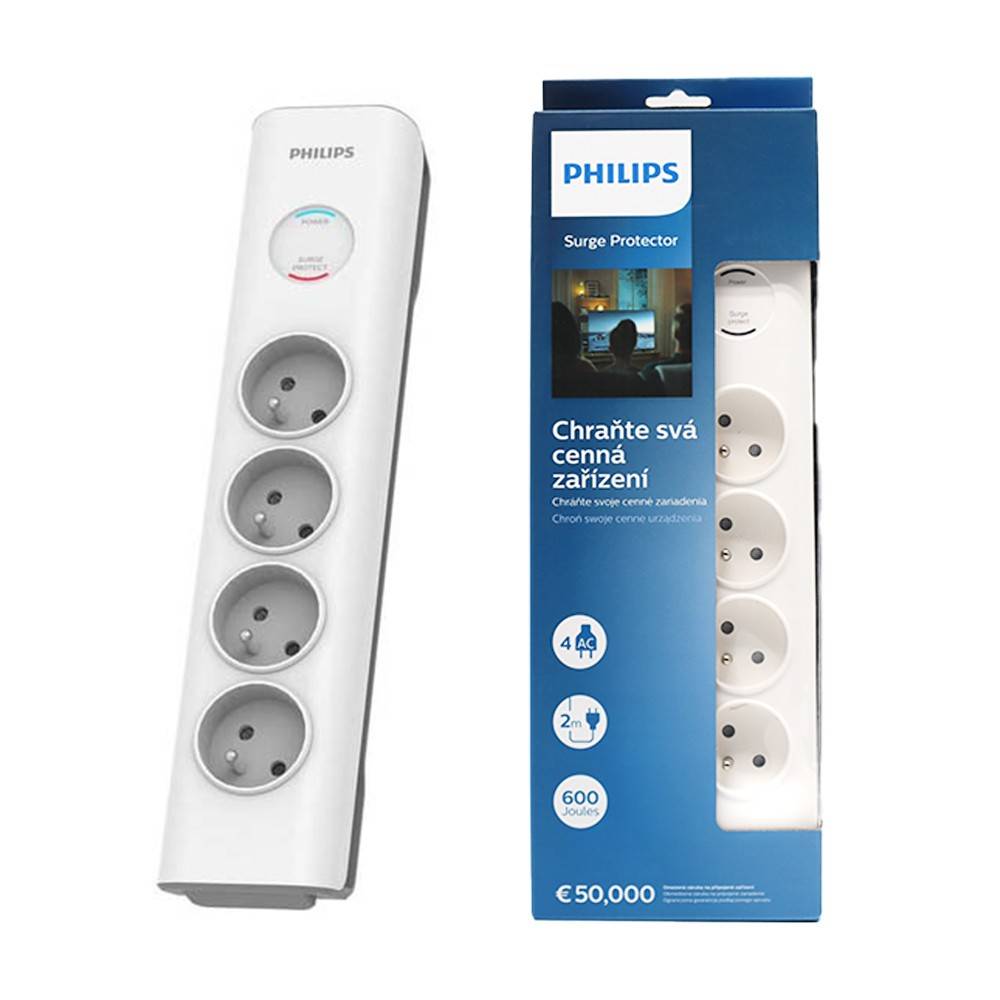 Prenaponska zaštita PHILIPS SPN7040WA/60 (4 utičnice, 2x USB-A, 900J, 2m)