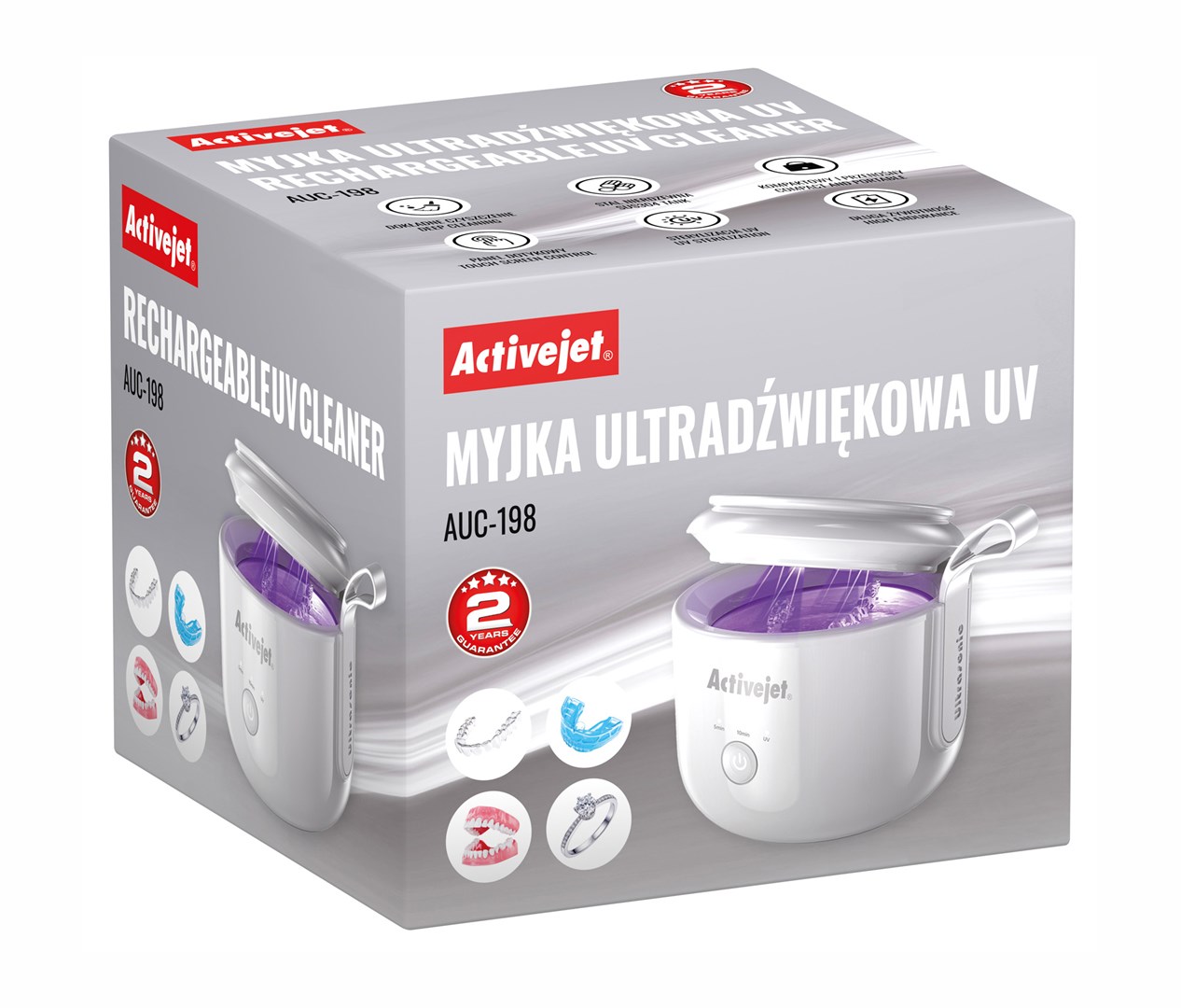 Ultrazvučni čistač ACTIVEJET AUC-198 (UV-C sterilizacija, 45kHz, USB punjivi) bijeli-1
