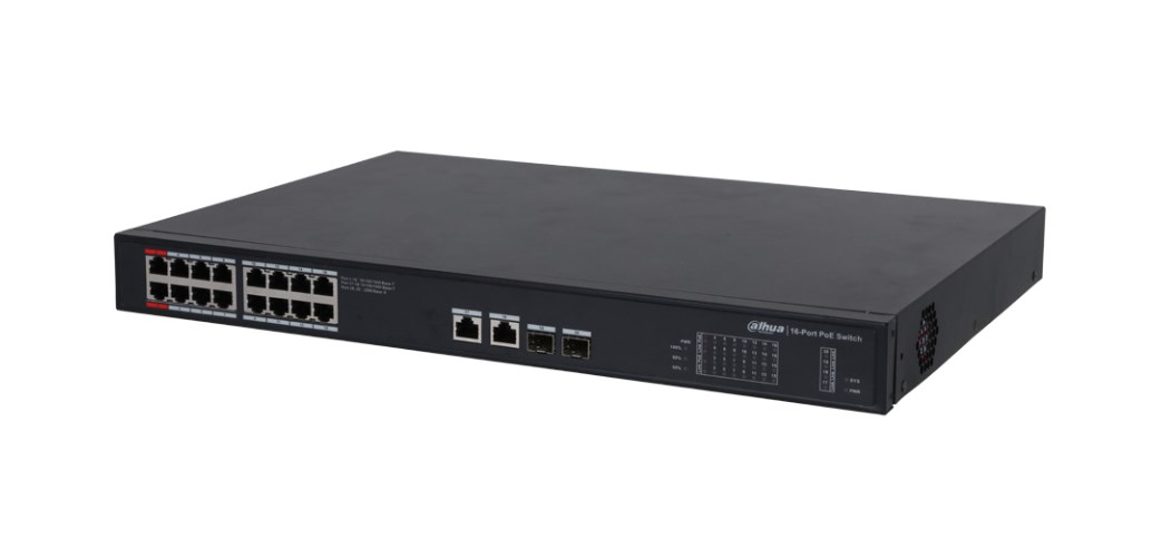 Mrežni switch DAHUA DH-PFS3220-16GT-190 (16x PoE Gigabit, 2x Uplink, 2x SFP, 190W)