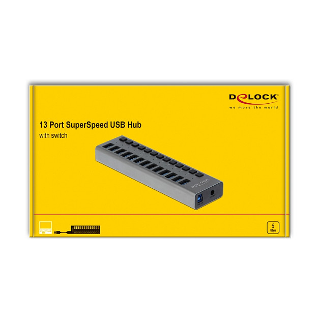 USB Hub DELOCK 63738 (13 portova, USB 5 Gbps, individualni prekidači, metalno kućište)-2