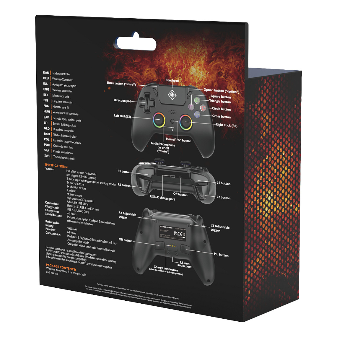 Bežični kontroler DELTACO GAM-150-B (za PS5/PS4/PC, RGB, Hall-Effect, Bluetooth/2.4GHz)-12