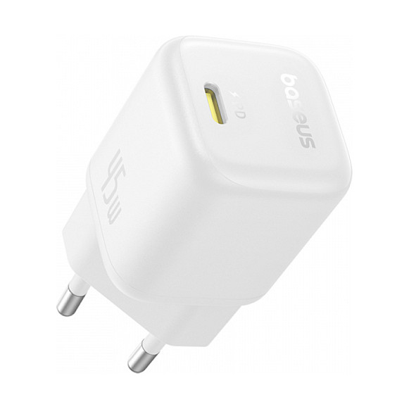 Kućni punjač BASEUS PicoGo GaN 45W USB-C (PD, EU utikač) bijeli-0