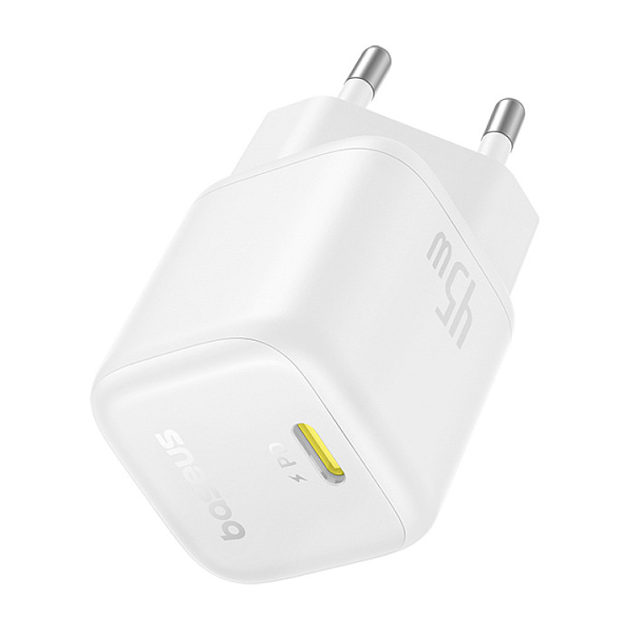 Kućni punjač BASEUS PicoGo GaN 45W USB-C (PD, EU utikač) bijeli-1