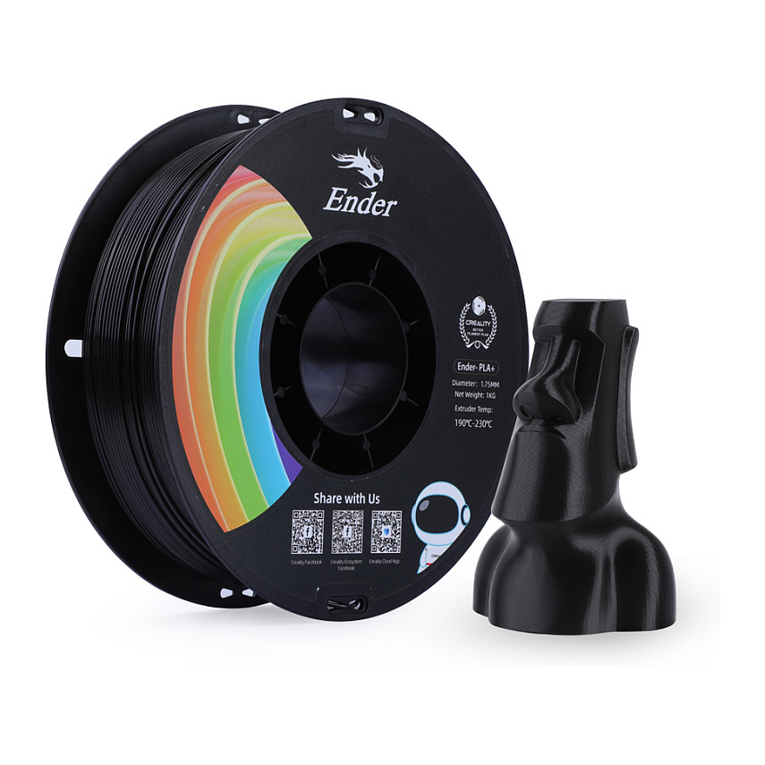Creality PLA+ Filament Black, 3D-Filament (schwarz, 1 kg, 1,75 mm, auf Rolle)