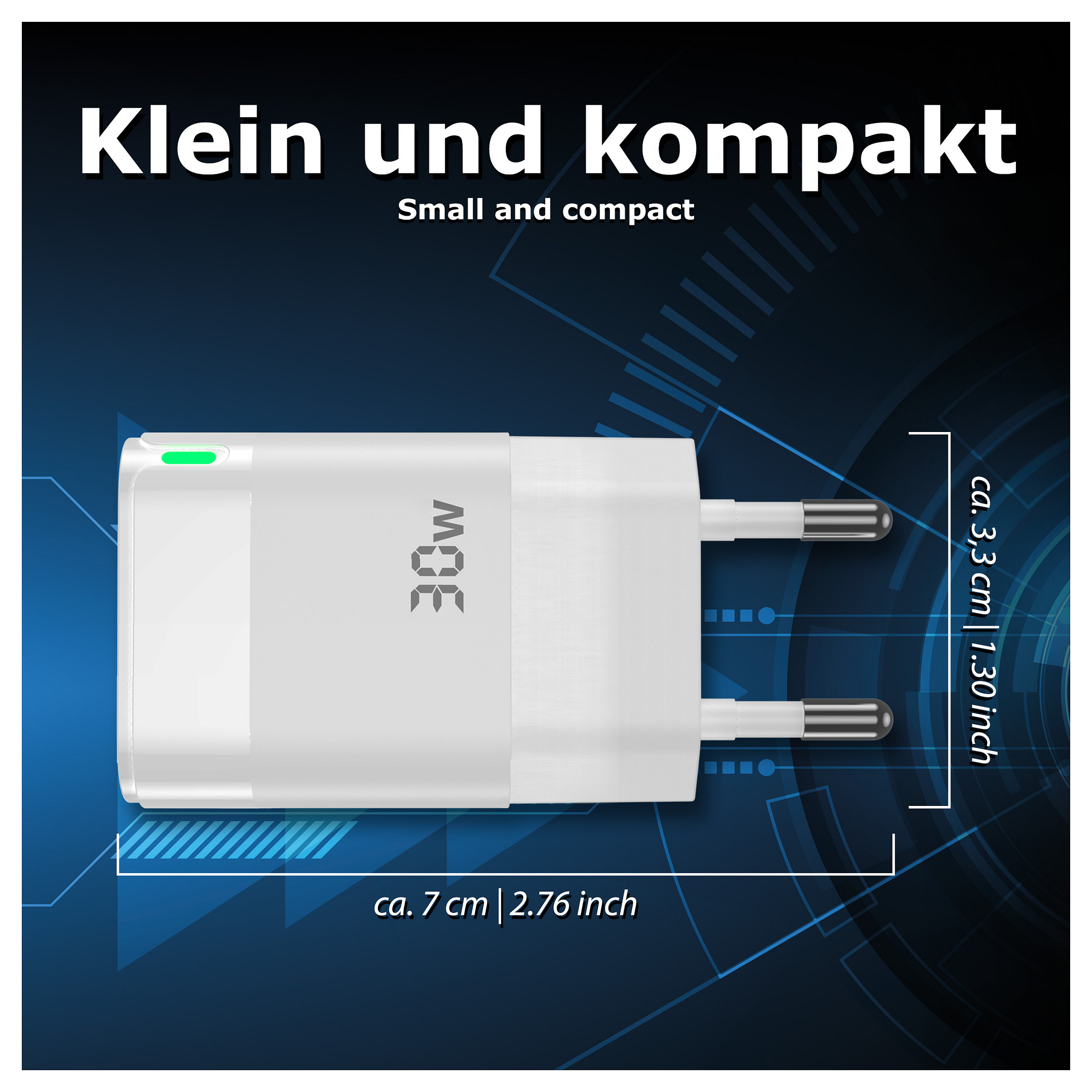 Strujni punjač PEDEA 30W (USB-C PD, USB-A QC 3.0) bijeli-3