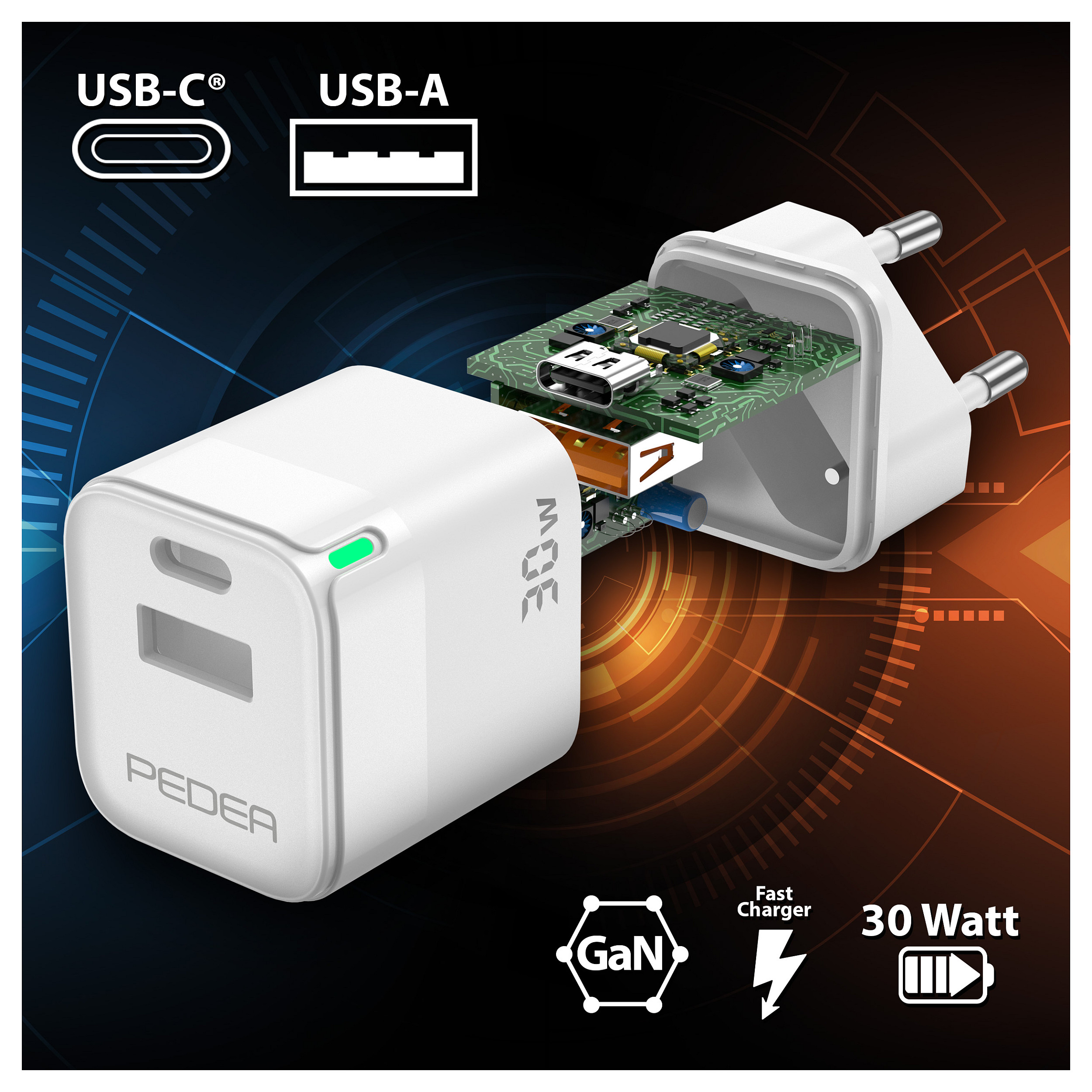 Strujni punjač PEDEA 30W (USB-C PD, USB-A QC 3.0) bijeli-7