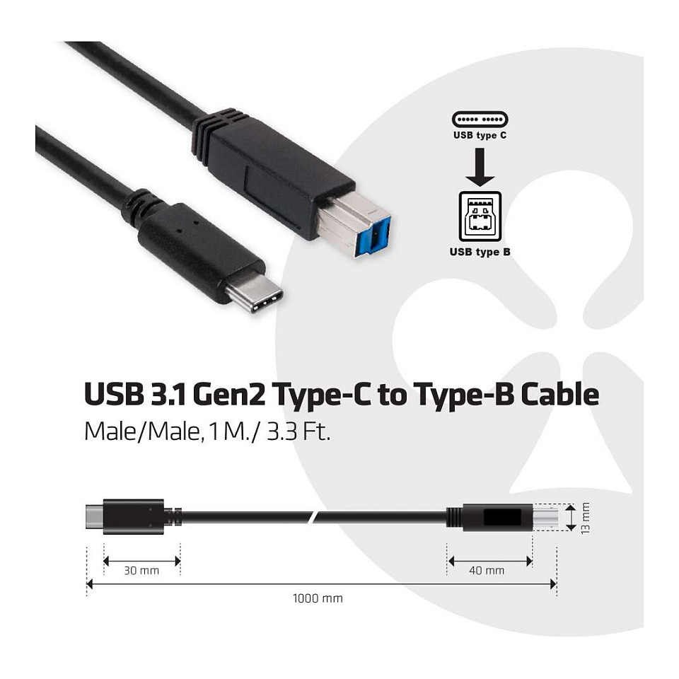 Club 3D CAC-1524 USB-C na USB-B 3.1 kabel 1m (5Gbps)-2