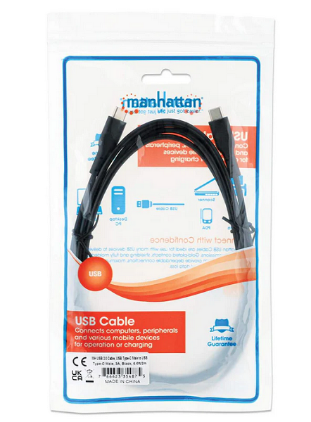 Manhattan USB-C na USB-C 2.0 kabel 60W (3A), 2m, crni-3