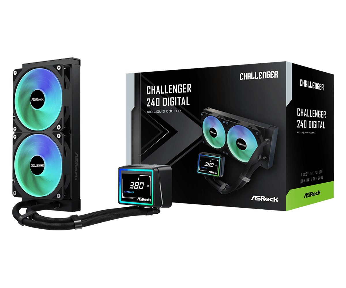 Vodeno hlađenje ASRock Challenger 240 Digital (240mm, 2x 120mm ARGB, Digitalni zaslon)