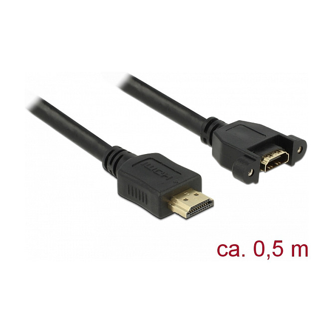 DELOCK Panel Mount HDMI kabel (M/Ž) 0.5m (4K 30Hz, High Speed with Ethernet) 85463