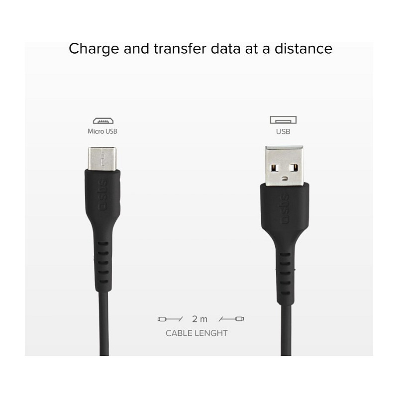Kabel za punjenje i prijenos podataka SBS USB-A na Micro-USB (2m, crni)-2