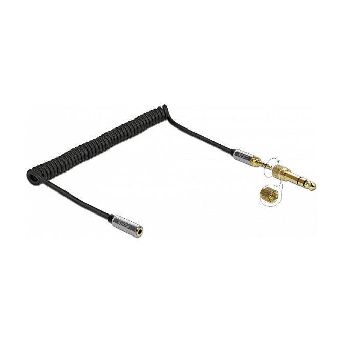 Audio produžni kabel DELOCK spiralni 3.5mm na 3.5mm s 6.35mm adapterom, 2m