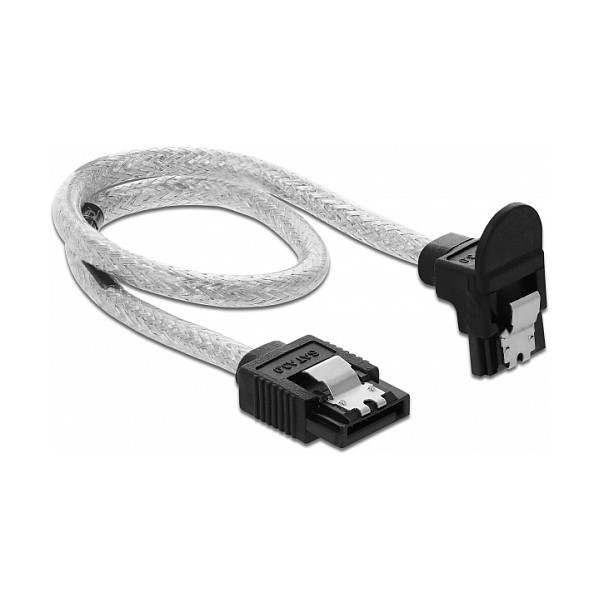 SATA kabel DELOCK 85345 (30 cm, 6 Gb/s, ravni na kutni konektor, prozirni)