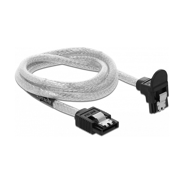 SATA kabel DELOCK 6 Gb/s 70 cm (ravni na kutni dolje konektor, metalne kopče) transparentni-0