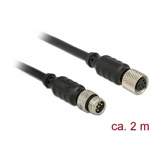 Senzorski produžni kabel DELOCK M8 (6-pinski, muški na ženski, IP67, 2 m)-0